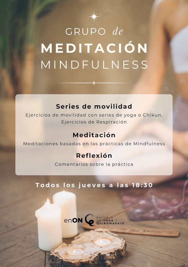 Cartel del grupo de meditación Mindfulness: todos los jueves a las 18:30